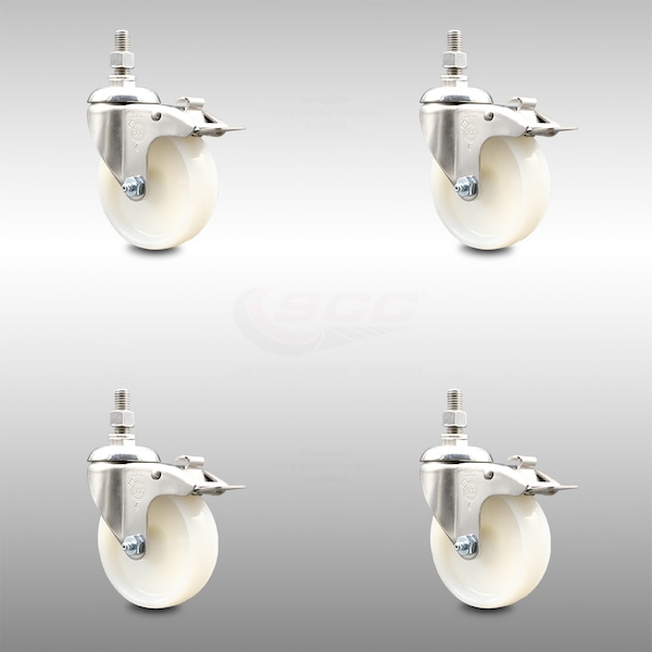 Service Caster 4 Inch 316SS Nylon Wheel Swivel 1/2 Inch Threaded Stem Caster Set Lock Brake SCC SCC-SS316TSTTL20S414-NYS-121315-4 - main